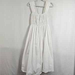 Staud Ida Smocked Midi Dress in White - Size M